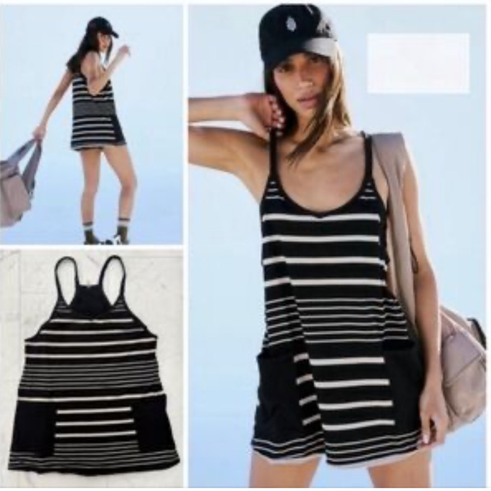 Black and White Striped Tank Dress lined